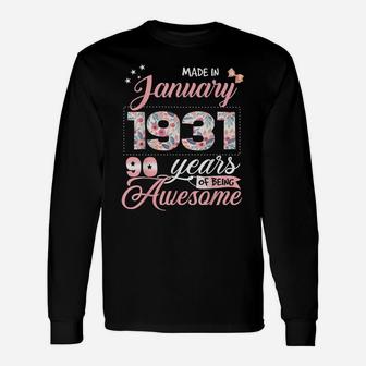 90Th Birthday Floral Gift For Womens Born In January 1931 Unisex Long Sleeve | Crazezy