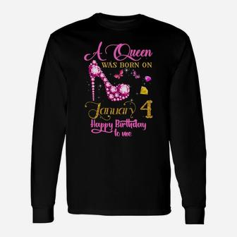 A Queen Was Born On January 4, 4Th January Birthday Gift V Sweatshirt Unisex Long Sleeve | Crazezy UK