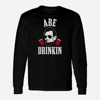 Abe Drinkin 4Th Of July Navy Blue With White Red Print Unisex Long Sleeve | Crazezy DE