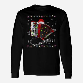 Accordion Instrument Santa Hat Christmas Lights Xmas Gifts Unisex Long Sleeve | Crazezy