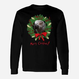 African Grey Parrot Merry Corn Christmas Wreath Unisex Long Sleeve | Crazezy DE