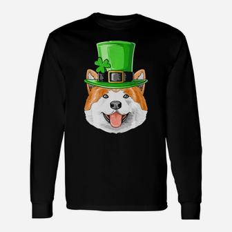 Akita St Patricks Day Irish Leprechaun Akita Long Sleeve T-Shirt - Monsterry AU