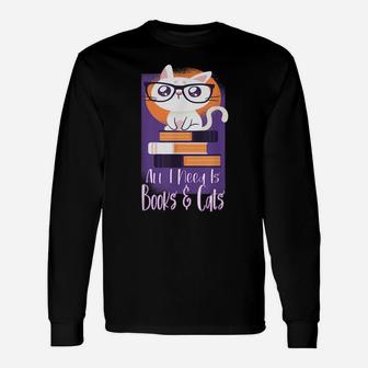 All I Need Is Books And Cats Pastel Cat Art For Book Lovers Unisex Long Sleeve | Crazezy UK