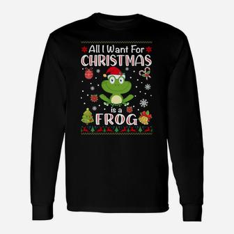 All I Want Is A Frog For Christmas Ugly Xmas Pajamas Sweatshirt Unisex Long Sleeve | Crazezy