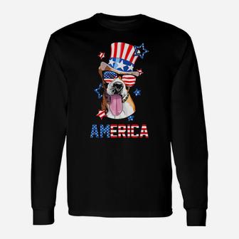 America Boxer Dog Owner 4Th Of July Usa Flag Long Sleeve T-Shirt - Monsterry