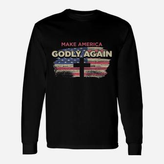 Make America Godly Again Retro Flag Long Sleeve T-Shirt - Thegiftio UK