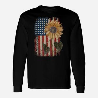America Sunflower Flag 4Th July American Patriotic Flower Unisex Long Sleeve | Crazezy