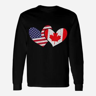 America Usa United States Love Canada Hearts Flags Design Unisex Long Sleeve | Crazezy CA
