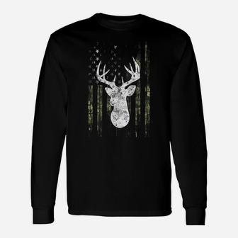 American Camouflage Usa Flag Whitetail Buck Bow Deer Hunting Unisex Long Sleeve | Crazezy CA