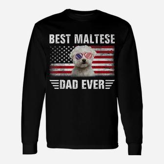 American Flag Best Maltese Dad Ever Tee Dog Dad Unisex Long Sleeve | Crazezy CA