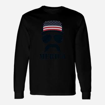 American Flag Cap Hat Patriotic 4th Of July Merica Usa Long Sleeve T-Shirt - Thegiftio UK