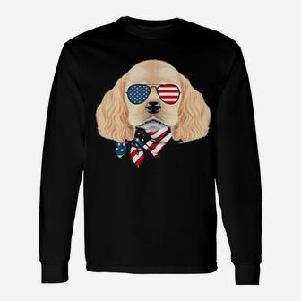 American Flag Cocker Spaniel Patriotic 4Th Of July Long Sleeve T-Shirt - Monsterry