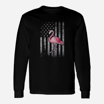American Flag Pink Flamingo Patriotic 4th Of July Shirt Long Sleeve T-Shirt - Thegiftio UK