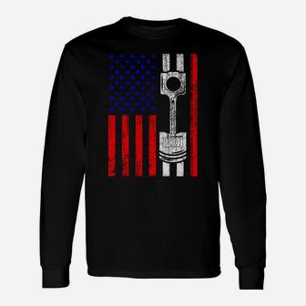 American Flag Piston Muscle Car Patriotic Unisex Long Sleeve | Crazezy