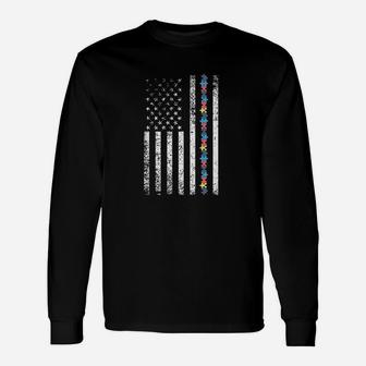American Flag Puzzle Piece Products Awareness Long Sleeve T-Shirt - Thegiftio UK