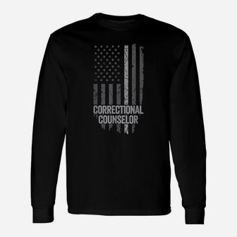 American Flag Thin Line Corrections Correctional Counselor Long Sleeve T-Shirt - Thegiftio UK