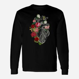 Anatomical Heart And Flowers, Flower Anatomical Heart Tshirt Unisex Long Sleeve | Crazezy CA