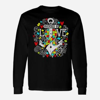 Anchored In Love Autism Awareness Pieces Puzzle Ribbon Long Sleeve T-Shirt - Monsterry DE