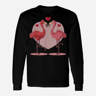 Animal Love Valentines Day Cute Flamingo Pink Heart Long Sleeve T-Shirt - Monsterry