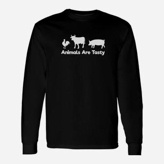 Animals Are Tasty Cow Pig Chicken Meat Eating Long Sleeve T-Shirt - Thegiftio UK