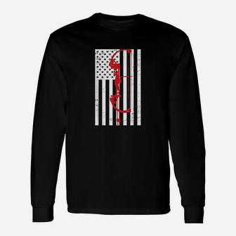 Archery American Flag Usa Patriotic Bow Long Sleeve T-Shirt - Thegiftio UK