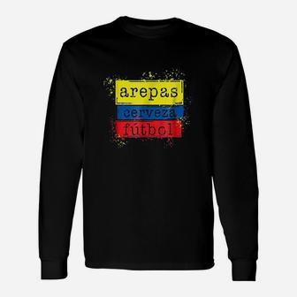 Arepas Cerveza Futbol Colombian Flag Long Sleeve T-Shirt - Thegiftio