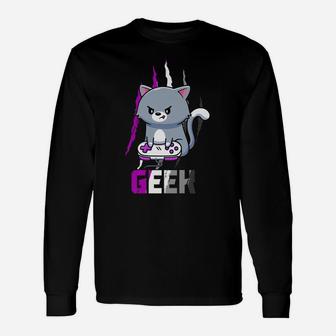 Asexual Geek Nerd Pride Lgbt Video Game Lovers Gift Cat Unisex Long Sleeve | Crazezy