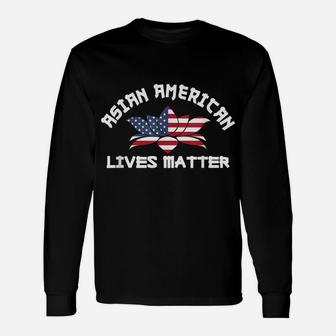 Asian American Lives Matter Us Flag Lotus Flower Stop Hate Unisex Long Sleeve | Crazezy