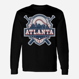 Atlanta Baseball Skyline Cityscape Classic Retro Baseball Unisex Long Sleeve | Crazezy