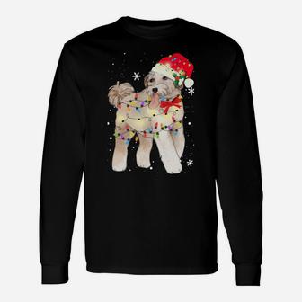 Aussiedoodle Dog Christmas Light Xmas Mom Dad Gifts Sweatshirt Unisex Long Sleeve | Crazezy