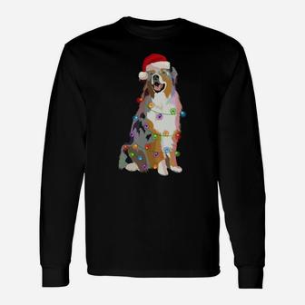 Australian Shepherd Aussi Christmas Lights Xmas Dog Lover Sweatshirt Unisex Long Sleeve | Crazezy UK