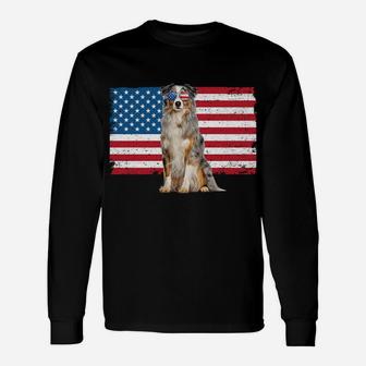 Australian Shepherd Dad American Flag Dog Lover Aussie Dad Sweatshirt Unisex Long Sleeve | Crazezy