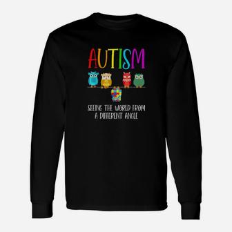 Autism Awareness Cute Owl Color Puzzles Autism Long Sleeve T-Shirt - Monsterry UK