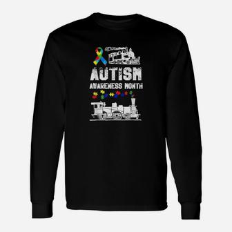 Autism Awareness Month Puzzles Train Long Sleeve T-Shirt - Monsterry