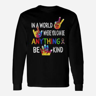 Autism Awareness In World Be Kind Asl Language Puzzle Ribbon Long Sleeve T-Shirt - Monsterry