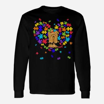 Autism Awareness Yorkshire Terrier Cute Heart Dog Dad Mom Long Sleeve T-Shirt - Monsterry