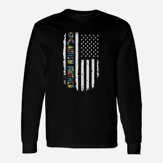 Autism Brother American Flag Support Autism Awareness Shirt Long Sleeve T-Shirt - Thegiftio UK