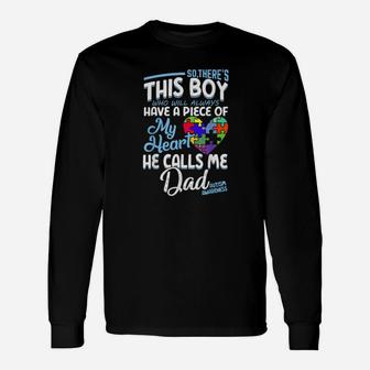 Autism Dad Boy Puzzle Pieces Daddy Autism Awereness Long Sleeve T-Shirt - Monsterry