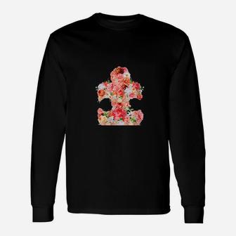 Autism Floral Puzzle Piece Autistic Art Long Sleeve T-Shirt - Monsterry