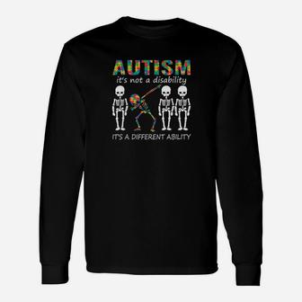 Autism Its A Different Ability Dabbing Skeleton Long Sleeve T-Shirt - Monsterry UK