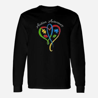 Awareness Heart Ribbon And Puzzle Unisex Long Sleeve | Crazezy