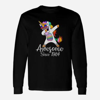 Awesome Since 1984 Unicorn Dabbing Long Sleeve T-Shirt - Thegiftio UK