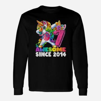 Awesome Since 2014 Dabbing Unicorn 7Th Birthday Unisex Long Sleeve | Crazezy UK