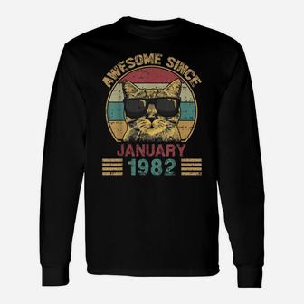 Awesome Since January 1982 40Th Birthday Gift Cat Lover Unisex Long Sleeve | Crazezy AU