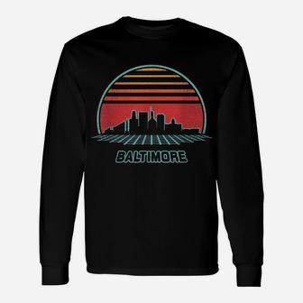 Baltimore City Skyline Retro 80S Style Souvenir Gift Unisex Long Sleeve | Crazezy