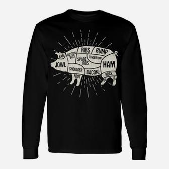 Bar Be Que Pig Meat Cuts Diagram Whole Hog Butcher Gift Unisex Long Sleeve | Crazezy