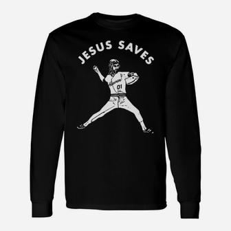 Baseball Jesus Saves Long Sleeve T-Shirt - Monsterry