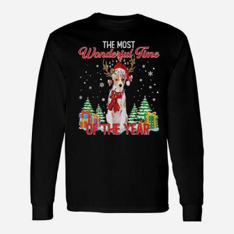 Basenji Santa The Most Wonderful Time Of The Year Long Sleeve T-Shirt - Monsterry