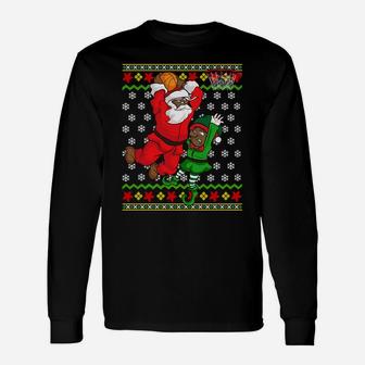 Basketball African American Santa Dunk Elf Ugly Christmas Sweatshirt Unisex Long Sleeve | Crazezy AU