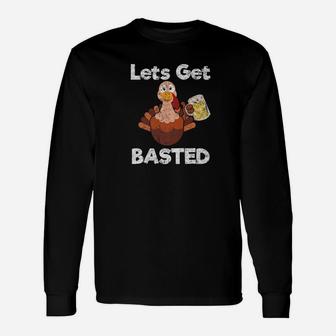Lets Get Basted Thanksgiving Turkey Food Distressed Long Sleeve T-Shirt - Thegiftio UK